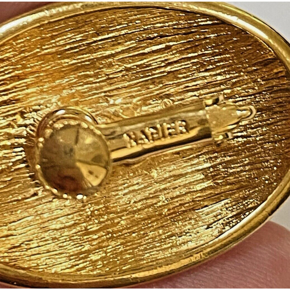 Napier Vintage Clip On Earrings 1980s Boss Lady Oval Goldtone & Golden Enamel - Picture 2 of 7